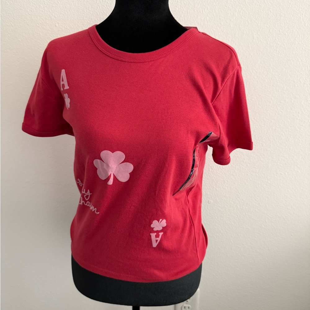 Women’s Red Graphic Tee with Clover Motif